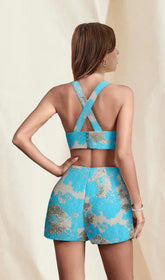 Jacquard Plunge Neckline Suit